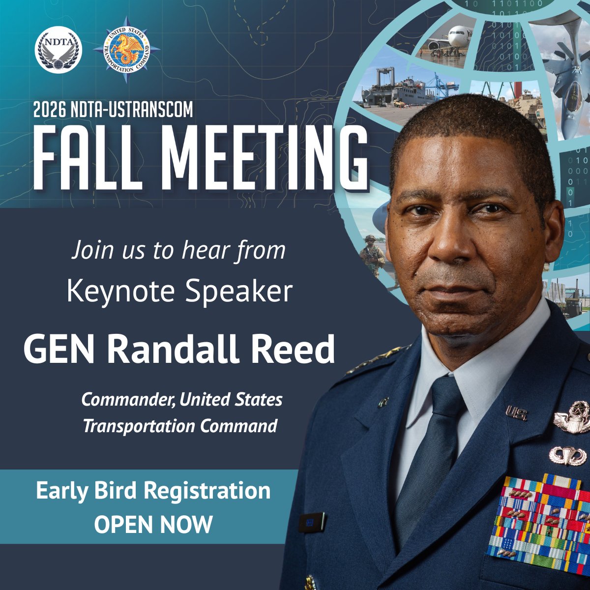 NDTAHQ's tweet photo. Join NDTA and USTRANSCOM this October at #FallMeeting2026 for a great lineup of speakers, panelists, and presentations, including a keynote address by General Randall Reed, Commander, USTRANSCOM. Register to join these important conversations here: https://t.co/84pSxTjwqy https://t.co/sGc4cSlDTR