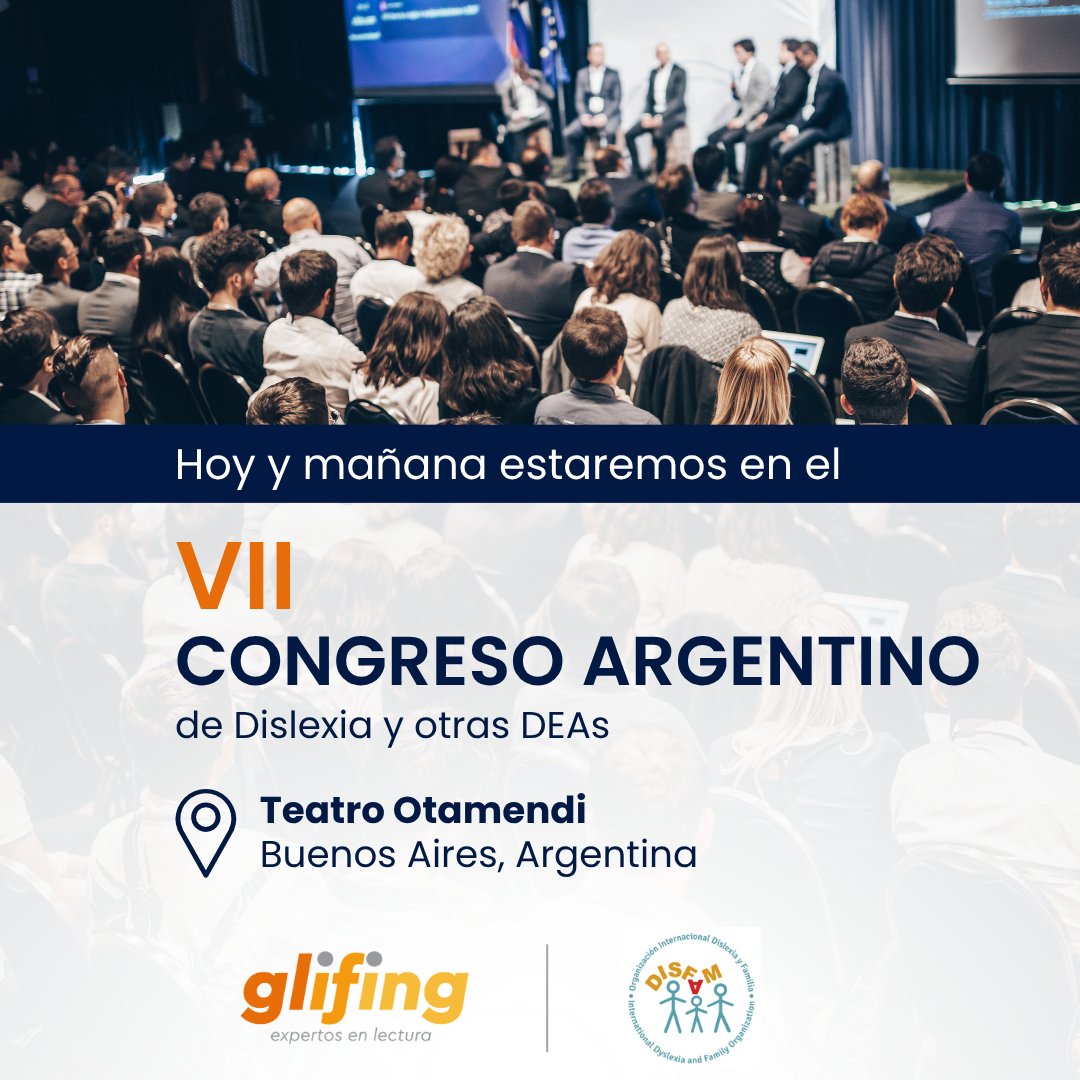 Glifing's tweet photo. Hoy y mañana Glifing está presente en el VII Congreso Argentino de Dislexia y otras DEAs organizado por Disfam Argentina.

Un espacio de actualización y estrategias basadas en la evidencia para profesionales del sector.

https://t.co/kmu4cA9OaB

#glifing #dislexia #Disfam @Disfam https://t.co/uoKZRGgHUw