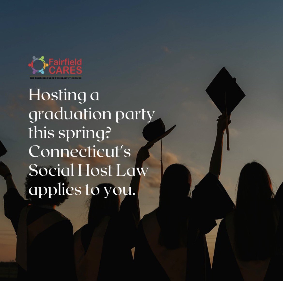 FairfieldCARES's tweet photo. Graduation season is one of the best times of year. Proud families, big milestones, and a lot of celebrating. If you're hosting a party this spring, this is just a friendly reminder about something important.
1/3 https://t.co/N3bpiRLB4I