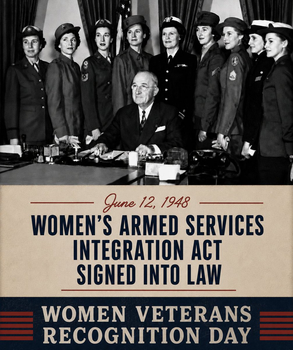 VAWomenVets's tweet photo. Why It’s “Women Veterans Recognition Day” – Not “Women Veterans Day”

On June 12th, we celebrate women Veterans and honor their incredible contributions, but it’s important to recognize the true meaning of the date and its official name.

June 12, 1948 marked a turning point in history: The signing of the Women’s Armed Services Integration Act granted women the right to serve as permanent, regular members of the U.S. Armed Forces. That’s why we honor Women Veterans Recognition Day.

Today, and every day, let’s celebrate their service, remember their history, and continue to uplift their stories.

#WomenVeteransRecognitionDay #HistoryMatters #HonoringHerService

Read and share: https://t.co/oq8n6QVGuk
