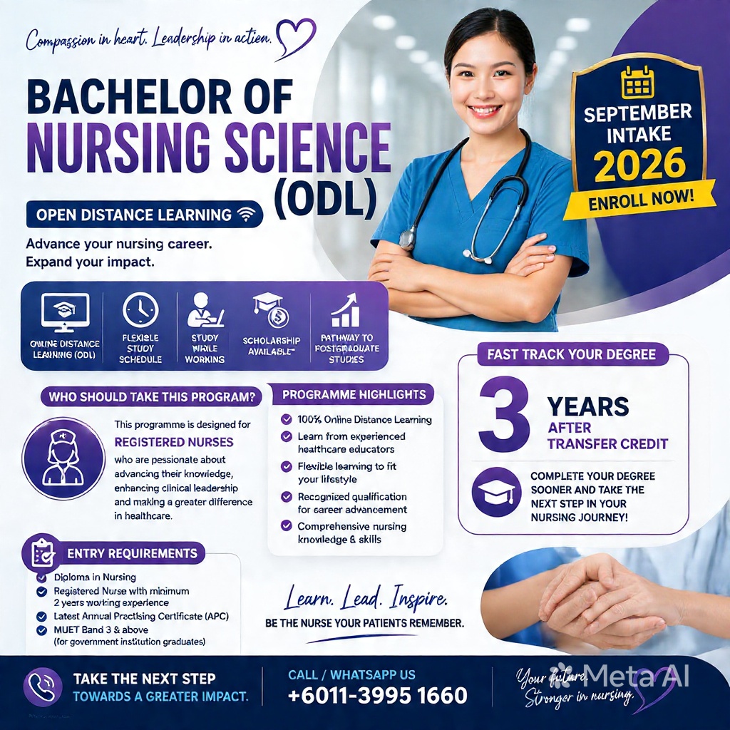 APTGlobalEdu's tweet photo. 👩‍⚕️ Diploma in Nursing?

Ready to take the next step in your career?

🎓 Bachelor of Nursing Science (Hons) – ODL
✅ Study while working
✅ Flexible online learning
✅ Scholarship up to RM5,900
✅ Sept 2026 Intake
📲 WhatsApp:
 https://t.co/lmuazhOrXc
#NursingDegree #NurseMalaysia https://t.co/r3iXMc5ZAD