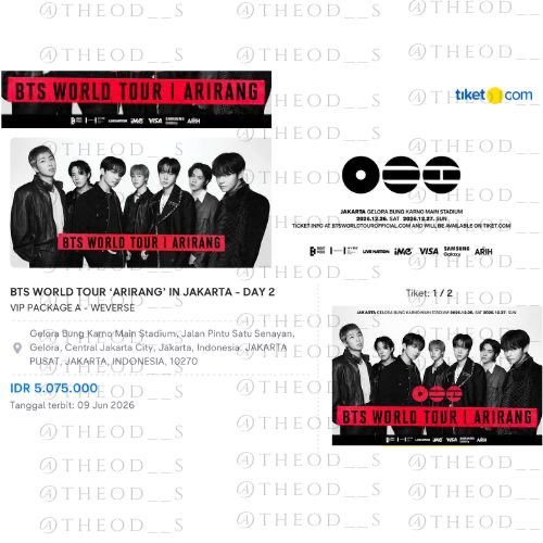 theod__s's tweet photo. TITIPAN
wts want to sell 
bts world tour arirang jakarta 
presale  

VIP A DAY 2 ( 1tix)

✅ all proof can be provided 
✅ cod for jakarta 
✅ fullpay langsung send e-ticket

HIGH PRICE (use proxy)

OPEN FOR FOREIGNERS
wtb buy vip platinum tribune   #BTS_ARIRANG #BTS_IN_JAKARTA https://t.co/PTy1BlNAht