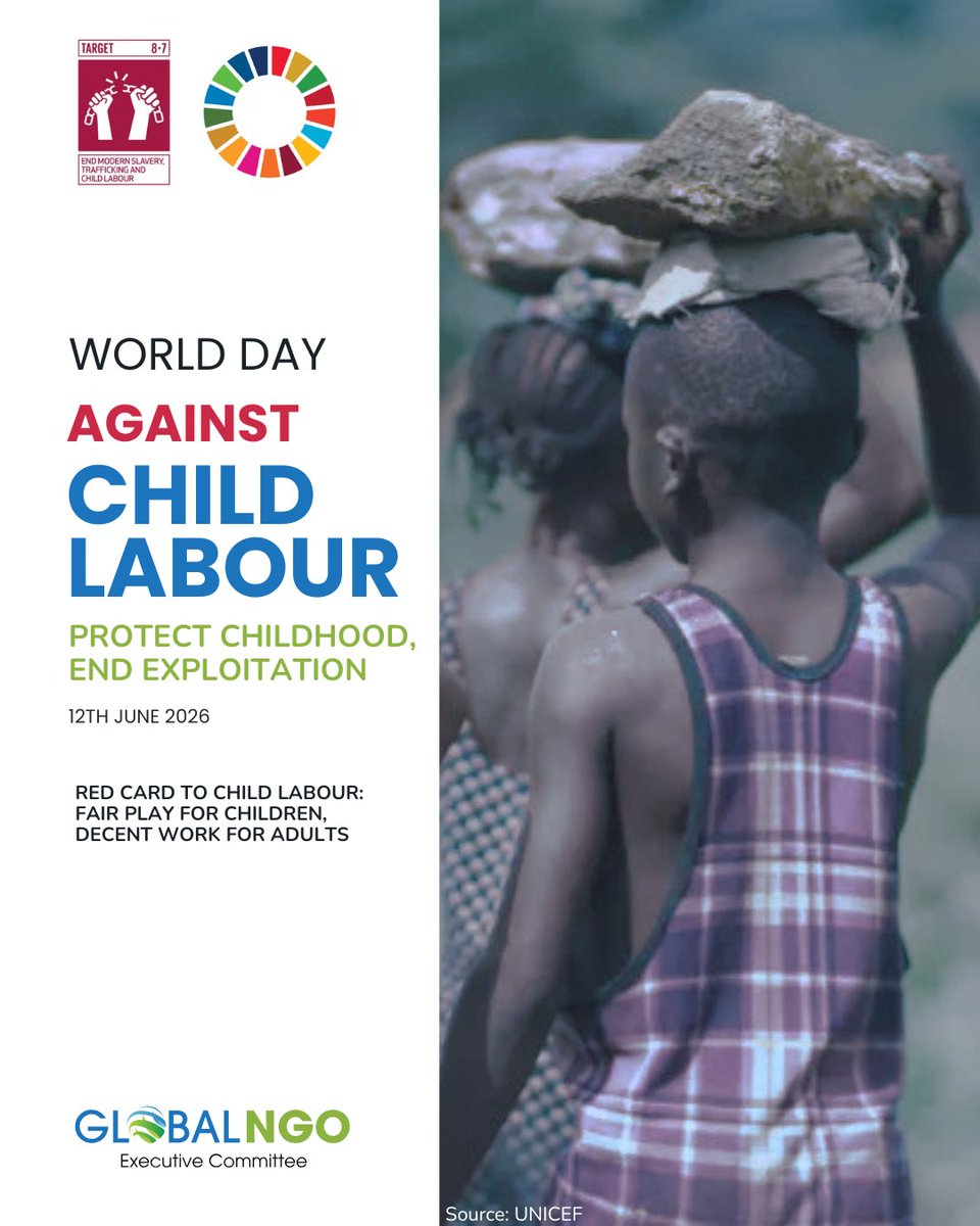 gnec_ngo's tweet photo. Every child deserves a childhood, not a workplace.

On #WorldDayAgainstChildLabour, we reaffirm our commitment to protecting every child's right to education, safety, and opportunity.

🔴 Red Card to Child Labour ⚽ Fair Play for Children 💼 Decent Work for Adults https://t.co/M8RfTUs4RG