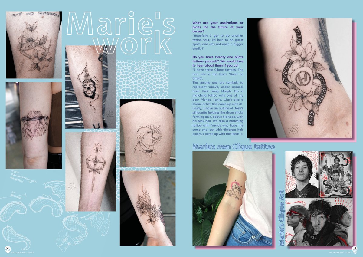 TheCliqueMag_'s tweet photo. First two spreads are about @mlxtattoo @mlxart ! #thecliquemag @twentyonepilots @tylerrjoseph @joshuadun https://t.co/QZ3Pp8hU4L