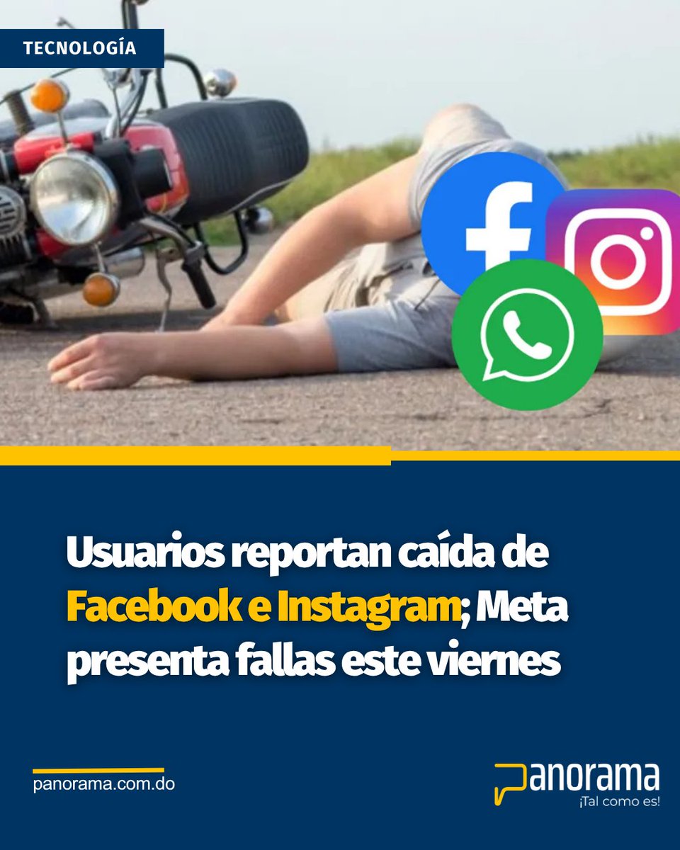 panorama_do's tweet photo. #Panorama_Tecnologia

Miles de usuarios reportaron este viernes fallas en Meta Platforms, luego de que plataformas como Facebook e Instagram presentaran problemas de acceso y funcionamiento en distintas partes del mundo.

Entre los errores más reportados figuran dificultades para iniciar sesión, cargar publicaciones y acceder a perfiles, mientras que algunos usuarios visualizaron mensajes como “Sorry, something went wrong”, tanto en la versión web como en las aplicaciones móviles.

La situación rápidamente generó reacciones en redes sociales y plataformas de monitoreo digital, donde internautas comenzaron a reportar la caída de los servicios de Meta.

Hasta el momento, la compañía no ha ofrecido una explicación oficial sobre las causas de las fallas ni el tiempo estimado para el restablecimiento completo de las plataformas.

#Panorama #meta #instagram