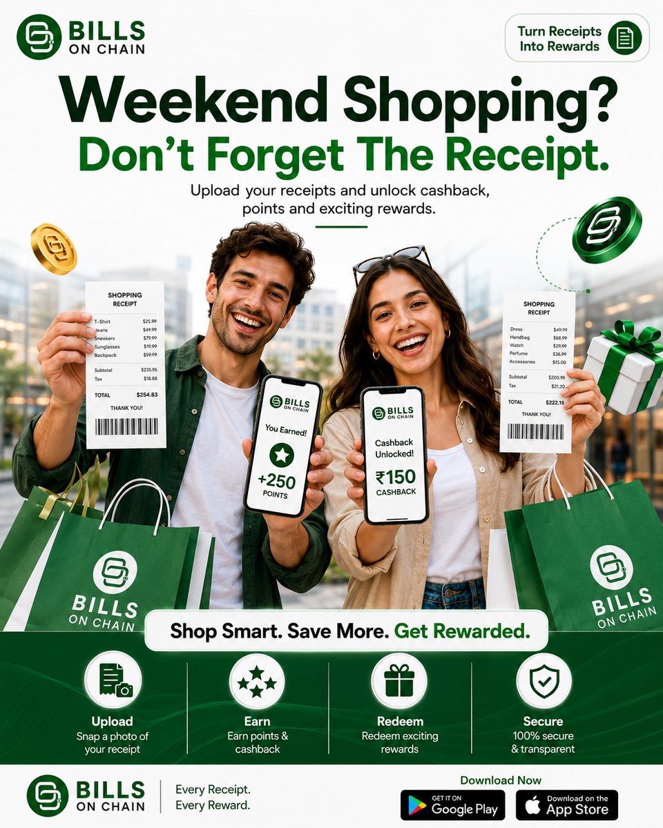 BillsOnChain's tweet photo. 🛒 You did the shopping.

🎁 Now claim the reward.

Don’t let those receipts sit unused.

📄 Upload your bills
✨ Unlock rewards
💚 Keep earning
Turn everyday purchases into something more rewarding.
🌐 https://t.co/1Es7nLBmQp

#BillsOnChain #ReceiptRewards #Cashback #Rewards #ShopAndEarn #EarnMore #Web3 #Fintech #UploadAndEarn