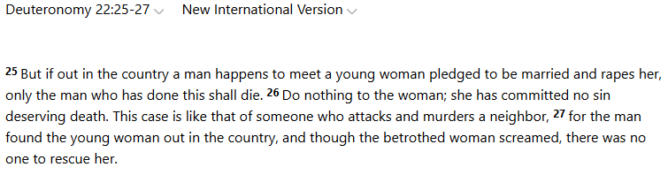 Luxindarc's tweet photo. @realLegitBacon @kidKashGaming No, 25-27 is when the rapist gets killed because the woman is already betrothed and to be married. 
28-29 is about forcing the rapist to marry her and cough up 50 shekels https://t.co/CMVMBRLNde