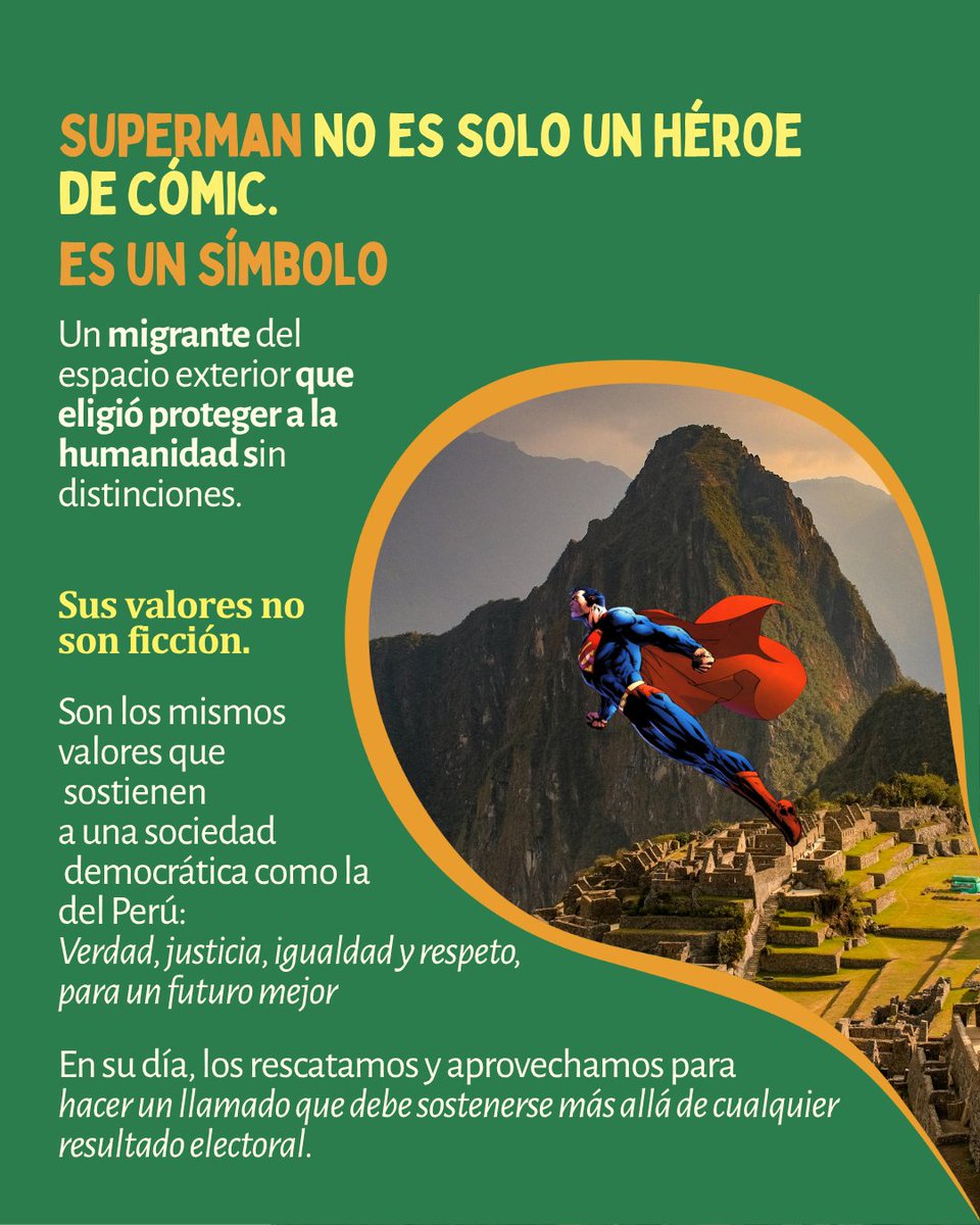 generaccion_pe's tweet photo. Hoy se celebra el #DíaDeSuperman

Más allá de las historietas, el ultimo hijo de Krypton, representa algo poderoso: la decisión de ponerse del lado de quienes necesitan protección, sin importar origen, condición o ideología.🧶 (1/6) https://t.co/dech97Gjti