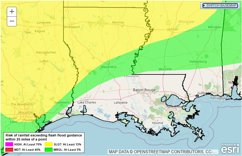 LaStateClimate's tweet photo. There is the potential for heavy rainfall next week in Louisiana. Some areas may receive as much or more than one month's worth of rainfall (approx. 5.00"-5.50") in a matter of days. At least some part of the state is at risk for excessive rainfall on Sun., Mon., and Tues. https://t.co/kQ0wZRz2Og