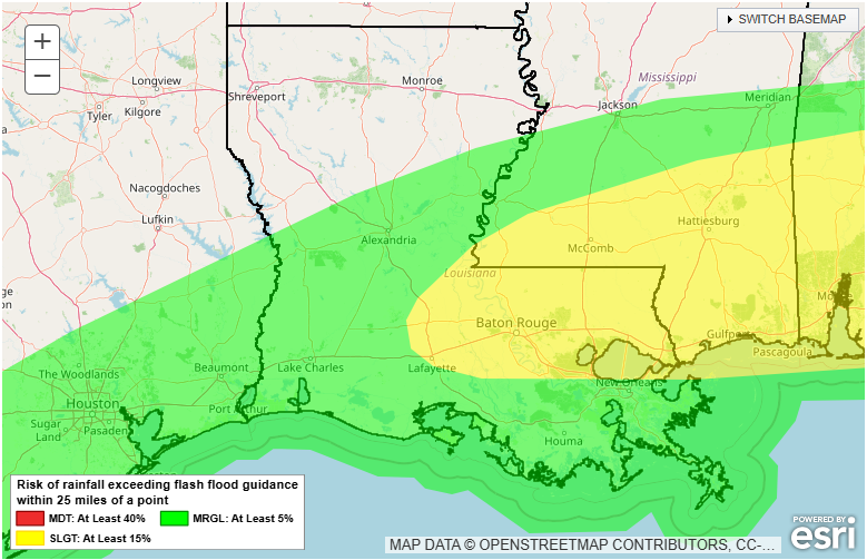 LaStateClimate's tweet photo. There is the potential for heavy rainfall next week in Louisiana. Some areas may receive as much or more than one month's worth of rainfall (approx. 5.00"-5.50") in a matter of days. At least some part of the state is at risk for excessive rainfall on Sun., Mon., and Tues. https://t.co/kQ0wZRz2Og