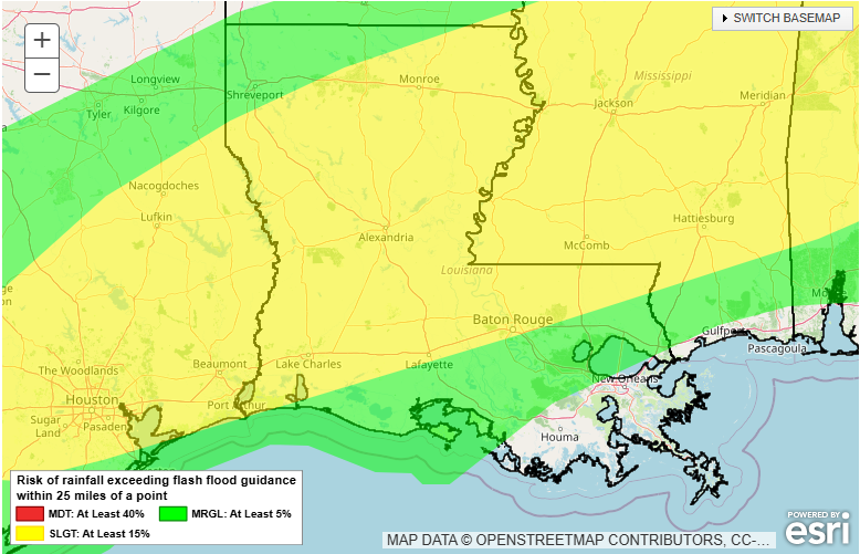 LaStateClimate's tweet photo. There is the potential for heavy rainfall next week in Louisiana. Some areas may receive as much or more than one month's worth of rainfall (approx. 5.00"-5.50") in a matter of days. At least some part of the state is at risk for excessive rainfall on Sun., Mon., and Tues. https://t.co/kQ0wZRz2Og