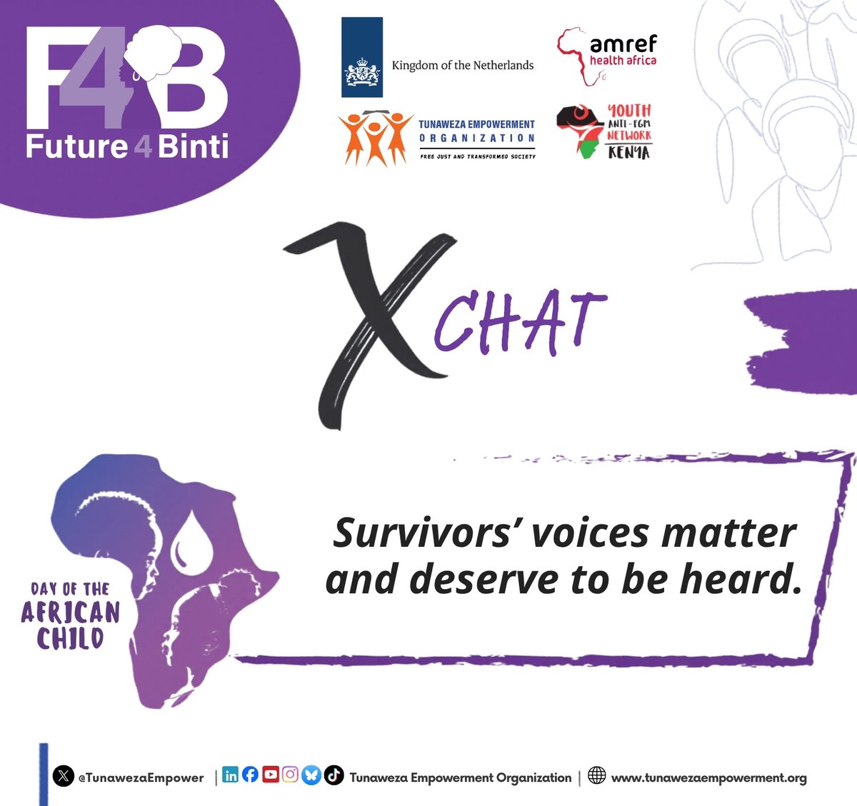 TunawezaEmpower's tweet photo. 🗣️ SURVIVORS’ VOICES MATTER

Their stories carry truth, strength, and courage and they must be heard, respected and amplified to drive real change.

Do you support Survivor-led approach? 

#Future4Binti #DAC2026 https://t.co/V8aZp1yEWk