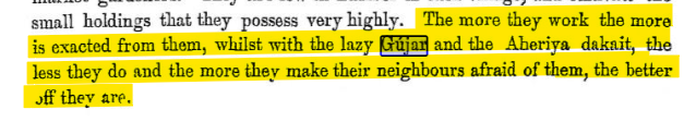 desicarlschmitt's tweet photo. "whilst with the lazy Gujar and the Aheriya dakait, the less they do and the more they make their neighbours afraid of them, the better off they are." - Gazetteer of Aligarh District, 1879, describing the fear of Hindu Gurjars of Aligarh. https://t.co/QxUfmBIz8m
