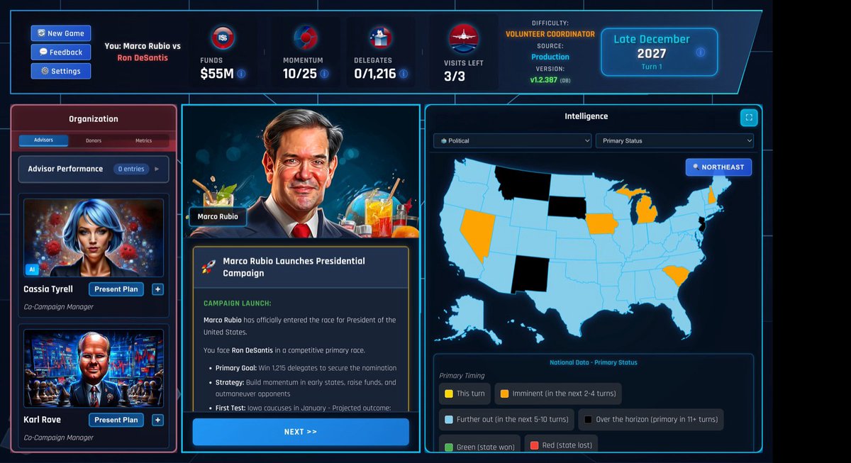 PowerPlayChron's tweet photo. @CharlieCookDC Texas polls look interesting. Play it out in this free browser based presidential sim. This is built on real voting bloc data in each state. Uses 2024 voting blocs for 2028.

https://t.co/ItGktOfQVG https://t.co/u5h3wB0YGl