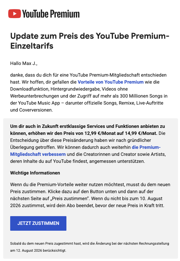 MaxJmb's tweet photo. youtube is increasing the price of its premium subscription in germany from €12.99 to €14.99 per month... that’s a 15% increase for ad-free videos, background playback and youtube music https://t.co/LkCAIZqsyj