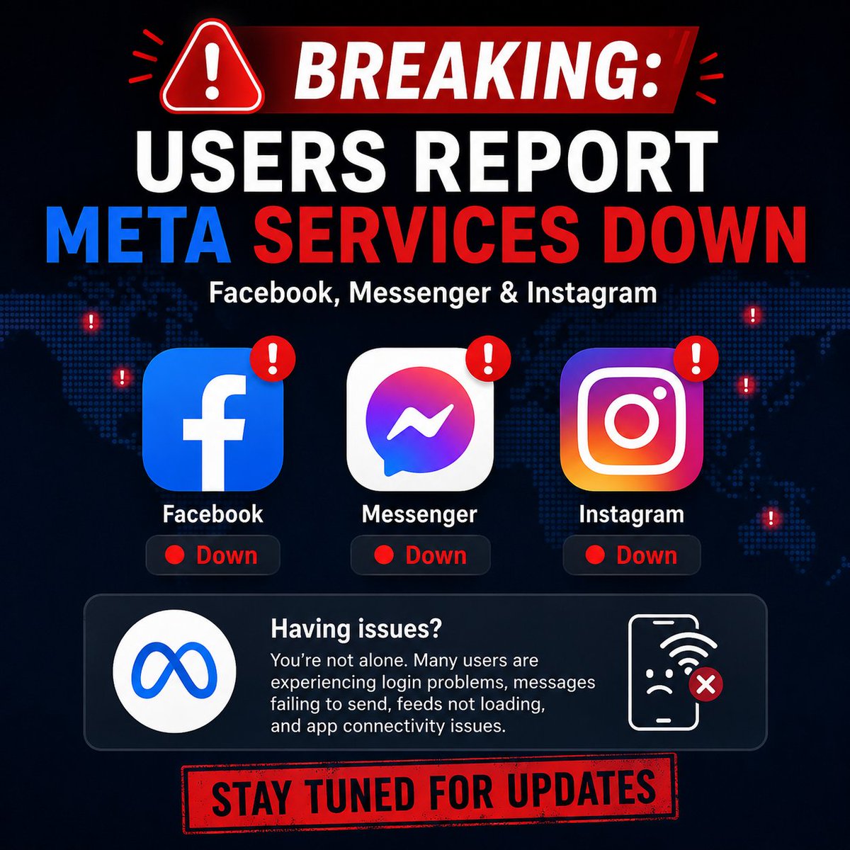 badhonfx209's tweet photo. 🚨 BREAKING: Users worldwide are reporting issues with Meta services, including Facebook, Messenger, and Instagram.  Many are experiencing login problems, and app connectivity issues.  Is Meta down for you too? 📷 #facebookdown #messengerdown #instagramdown https://t.co/z7p27bvqzj
