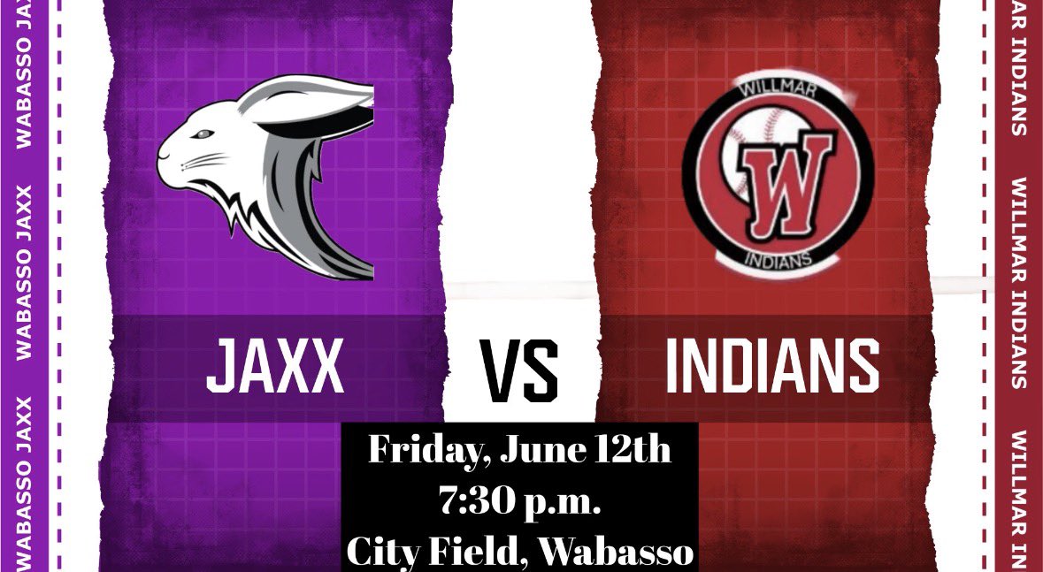 JaxxWabasso's tweet photo. Jaxx gameday! We’re back in Wabasso and taking on the @willmarindians tonight at 7:30. See you at the field! 🐰 https://t.co/au0zAuObdE