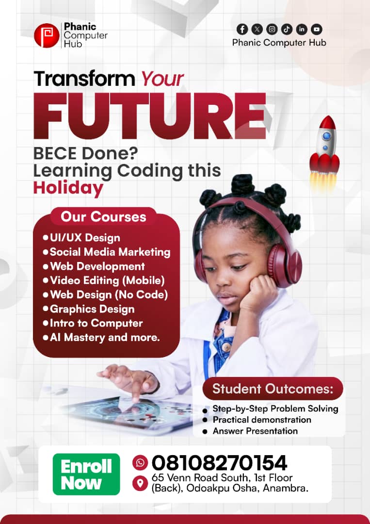 phanichub's tweet photo. Are you within onitsha and you're confused 🤔 on where to learn skills.

    This is an opportunity to register to @phanichub where skills are made easy, learning are fun.

This is a moment to unlock 🔓 your potentials 
#Tech#aimastery#programming#graphics#@phaniccomputerhub https://t.co/yL40cTIXMd