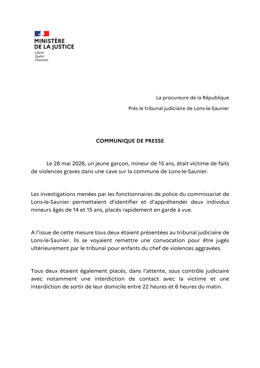 Image de Préfet du Jura - 🚨 À la suite de l'agression particulièrement violente dont a été victime un adolescent de 13 ans da