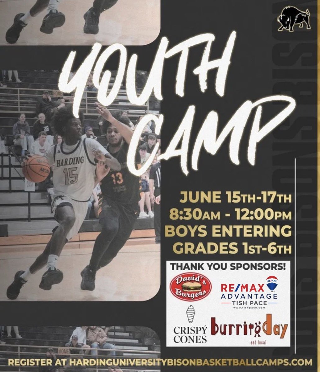 Harding_MBB's tweet photo. Youth Camp starts Monday‼️ We can’t wait to see you!☀️🦬

https://t.co/w0WnOkjzUY to grab your spot🔗 

#EDGE | #GoBisons https://t.co/xBbGJBdCa7