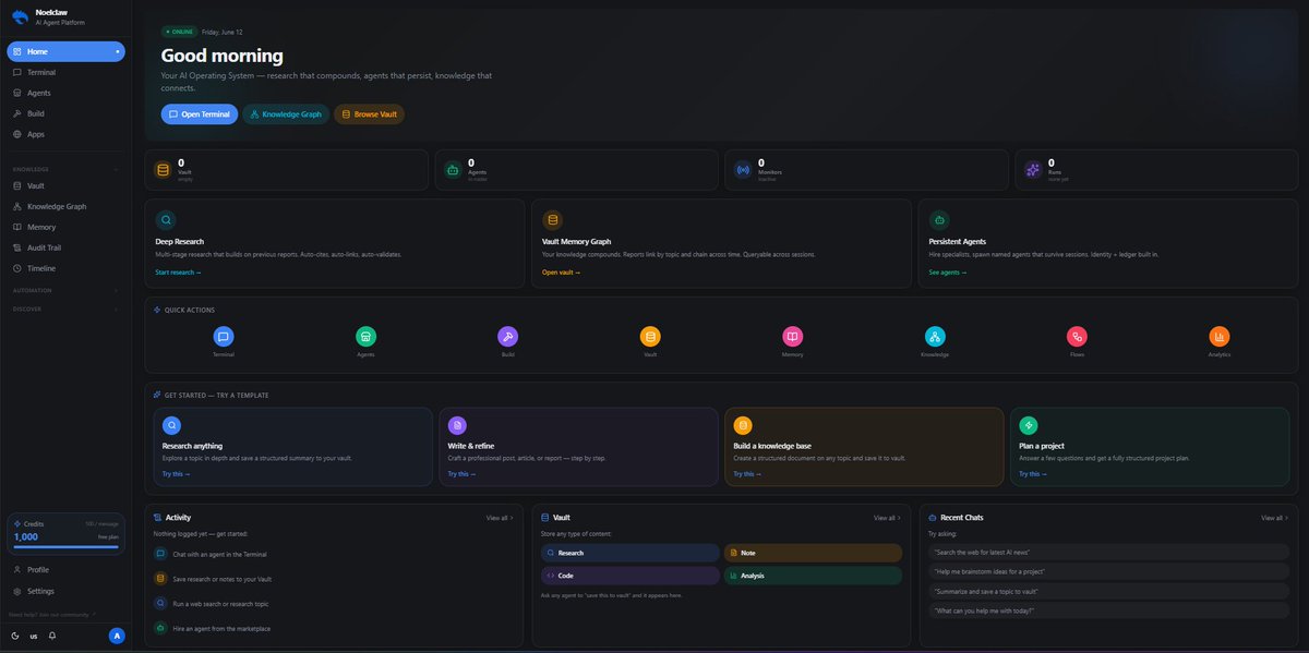 noelclawfun's tweet photo. https://t.co/tBscDnHH9U just got a major redesign.

when we started building noelclaw, it was mostly a place to chat with AI.

but the most valuable part was never the chat.

it was the research people saved.
the knowledge they built.
the agents they spawned.
the work they wanted to come back to later.
so we rebuilt the entire experience around persistent intelligence.

→ deep research
→ vault memory
→ knowledge graph
→ persistent agents
→ workflows & automation
not another chatbot.

an AI operating system.

research that compounds.
agents that persist.
memory that connects.