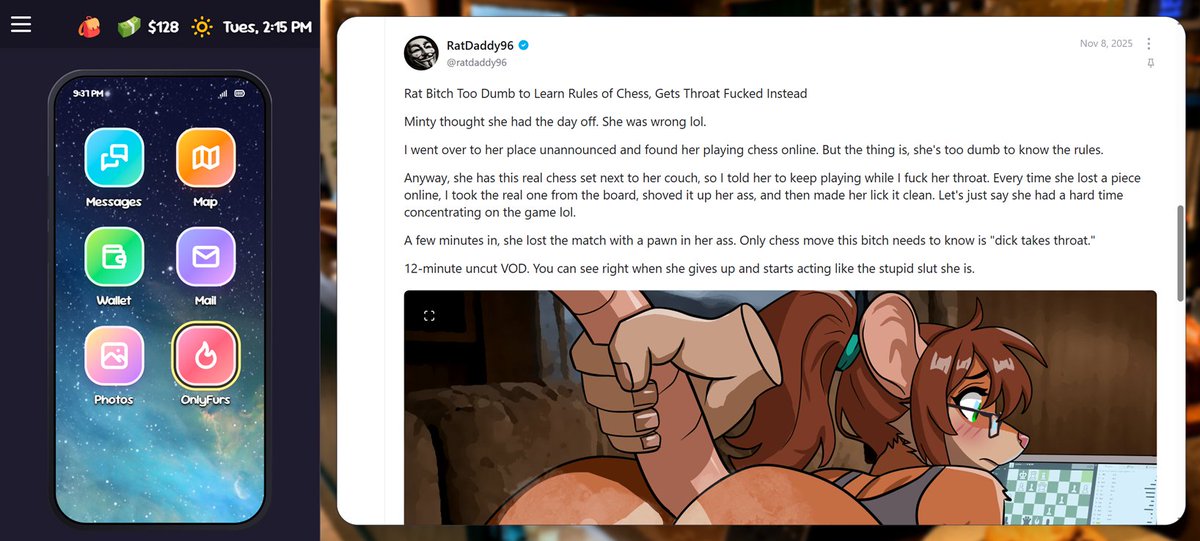 pogeski's tweet photo. Late one night scrolling on OnlyFurs, you recognize a face. Minty: your old high school crush from years ago, now performing for strangers online.

Simp from the sidelines or find out what happened to the carefree hottie you remember from high school. 

https://t.co/8Gx3Fh7kVY https://t.co/d4luKfWYTh
