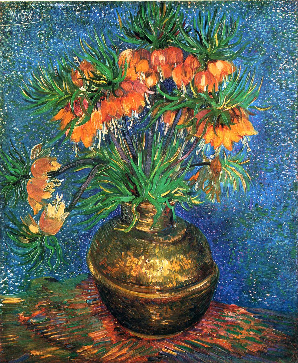 Havenlust's tweet photo. Fritillaries in a Copper Vase, 1887.

Vincent van Gogh https://t.co/Zj087GgPA5