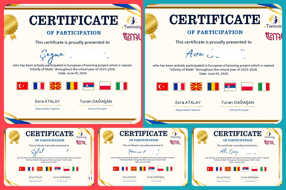 pendikttmtal's tweet photo. 🚀 INFINITY OF MATH eTWINNING PROJECT
🎉 Certificates awarded 🏆✨
🌍 7 countries 🇹🇷🇫🇷🇮🇹🇵🇱🇷🇴🇲🇰🇷🇸
🎮 Scratch • 📐 GeoGebra
🎨 Math + art + digital skills 💻
🏫 Presented by Principal Turan Dağaşan 👏
👩‍🏫 22 students 💙
@tretwinning @eTwinning_ist @eTwinningDestek @TuranDgsn ✨️ https://t.co/QT8ABRs2TE