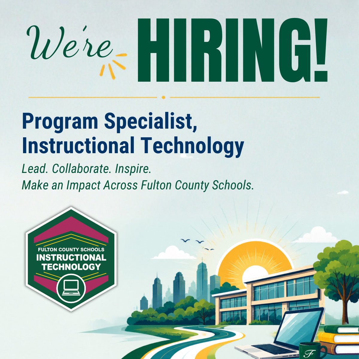 FCS_InstrTech's tweet photo. @FultonCoSchools is seeking an Instructional Technology Program Specialist. If you're passionate about educational technology, professional learning, and supporting educators, we'd love to hear from you.
 
Apply here: https://t.co/4VJ6f3HJUG https://t.co/EKIDtfAkNW