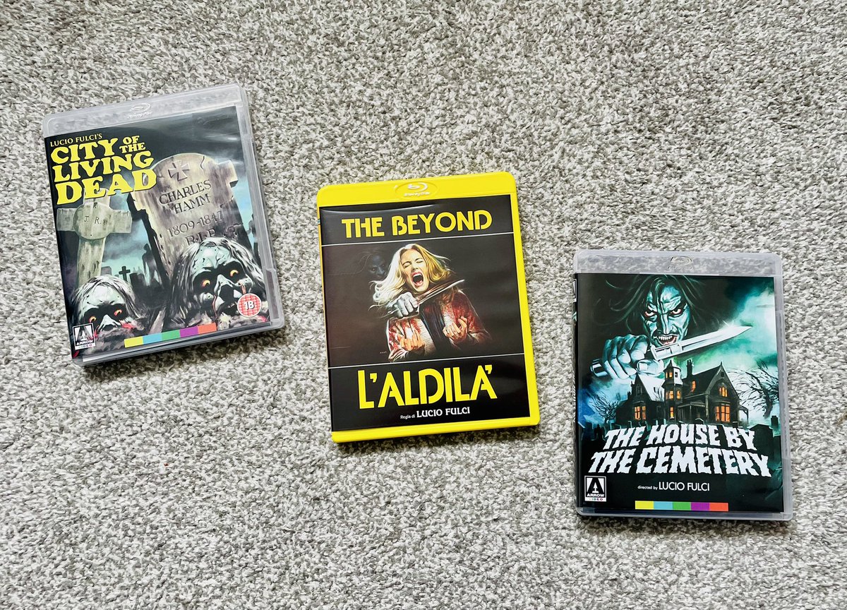 MarkTBates's tweet photo. Lucio Fulci’s - “The Gates Of Hell” trilogy!🔥
‘City Of The Living Dead’ (1980)
‘The Beyond’ (1981)
‘The House By The Cemetery’ (1981)
Three of the finest Italian Horror movies from the early 80s!🩸
#luciofulci #gatesofhell #italianhorror https://t.co/74VpbXaEeS