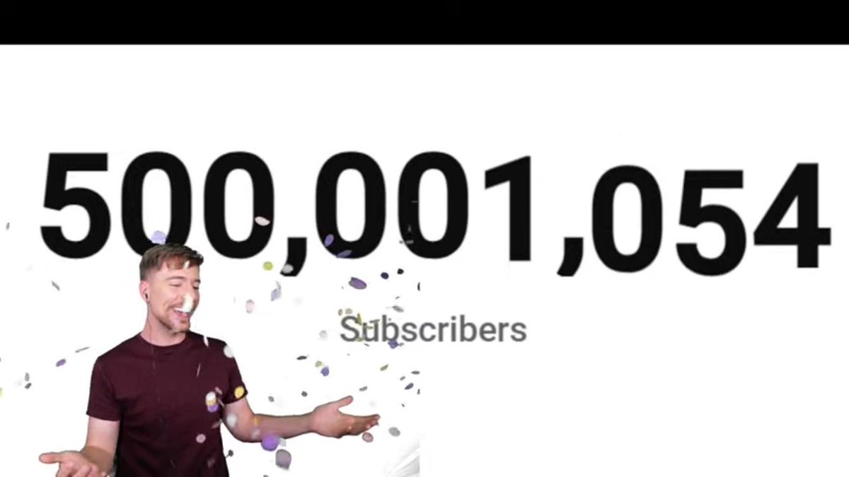 MrBeast_Stats's tweet photo. Just now, at 9:58AM CDT, MrBeast hit 500M subscribers!

It has been 1 day and 6 hours since 499M, putting the daily average at ~804K subscribers/day.

CONGRATULATIONS to @MrBeast ON 500M! 🎉🥳