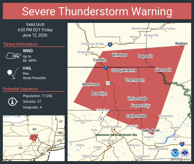 A Severe Thunderstorm Warning has been issued for the line of storms ...