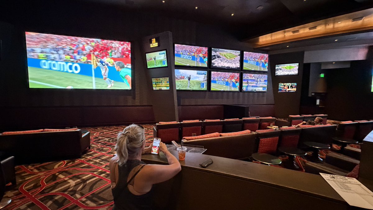 RenoOSB's tweet photo. When you wonder why Vegas is turning people off, look no further than MGM’s Aria Sportsbook. Charging $50 per seat min for the Canada/BIH game today.  It’s a ghost town here at Aria. People sit &amp; are swiftly removed unless they pay. Madness @VSiNLive @MitchMossRadio @BillKrackman https://t.co/Ez8OweCEDY