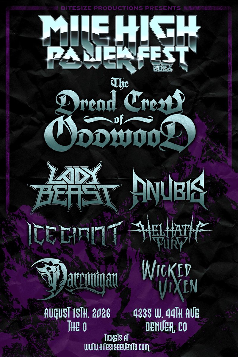 KNAC's tweet photo. Denver's MILE HIGH POWER FEST Announces 2026 Lineup
w/ THE DREAD CREW OF ODDWOOD, LADY BEAST, ANUBIS, ICE GIANT, HEL HATH FURY, and more! Get all the details including how to get tickets here https://t.co/9Ti9Ap3tb5  #KNAC #PureRock #MileHighPowerFest https://t.co/zwso0WOpwt