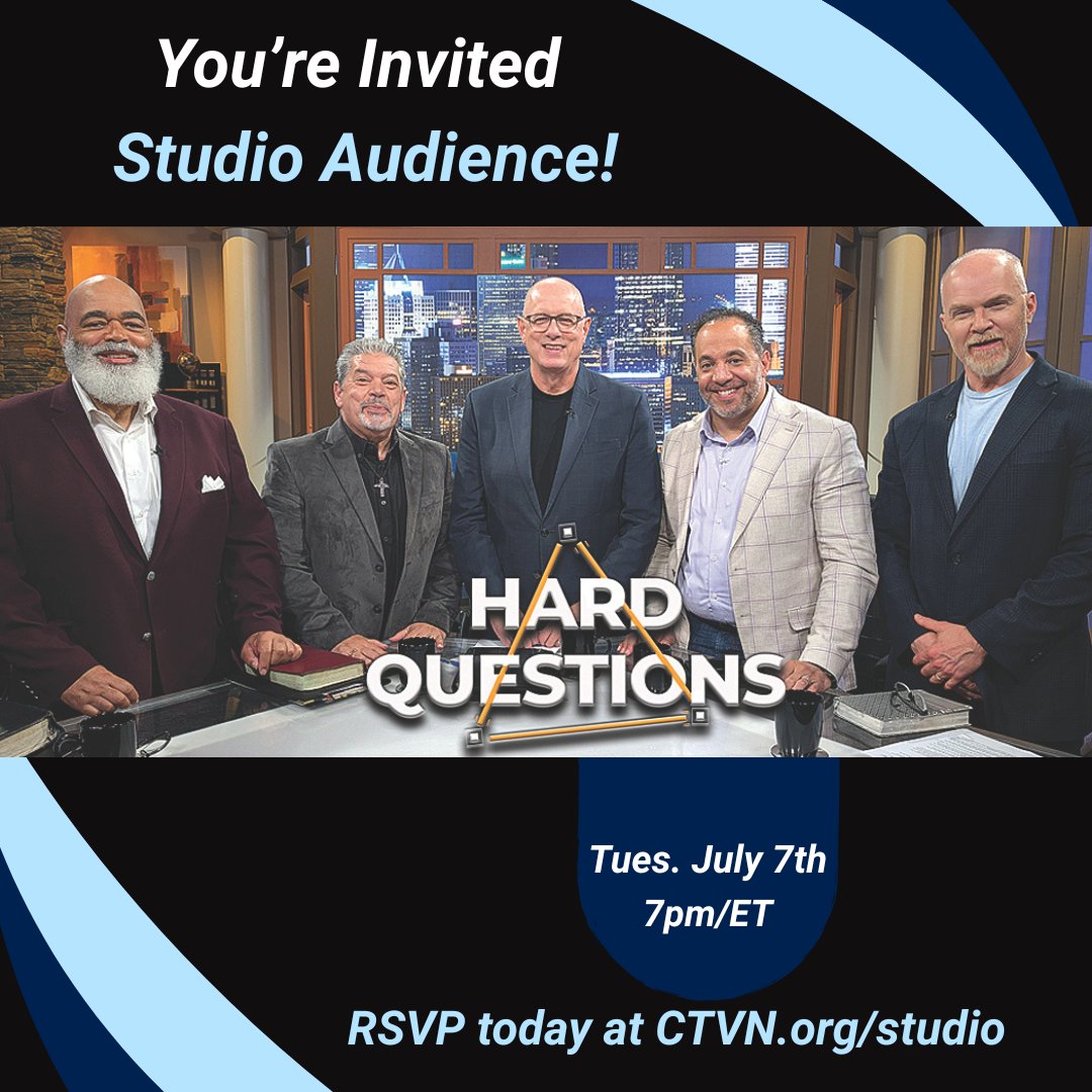 CornerstoneTV's tweet photo. You asked. We listened! Our Hard Questions Live Audience opportunity is returning on Tuesday, July 7, 2026, at 7 PM! 🙌

We’ll have light refreshments afterwards, and give you the chance to meet the pastorsl! Seats are limited!
📆RSVP today at 💻https://t.co/OVQqj1NTrB. https://t.co/9kpWbHbLG9