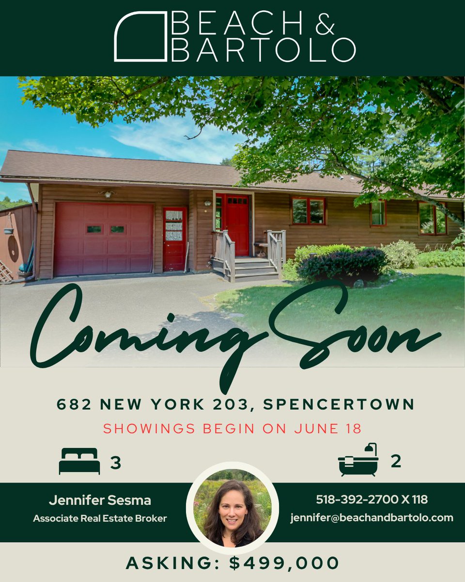 beachandbartolo's tweet photo. ✨ COMING SOON in Spencertown, NY! ✨
🏡 3 Bedrooms / 2 Baths (All on 1 floor) 📍 Minutes to Chatham, Hudson, &amp; local hiking trails
🗓️ Showings start Thursday, June 18th!
https://t.co/hkoCvf6zn0
#SpencertownNY #ColumbiaCounty #NewListing https://t.co/nsVCOX1U3b