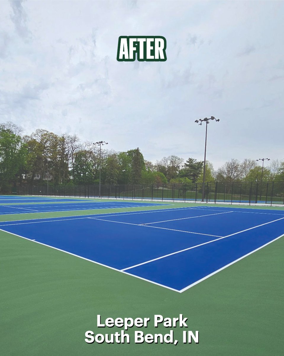Photo of an outdoor tennis court in South Ben, IN after restoration.