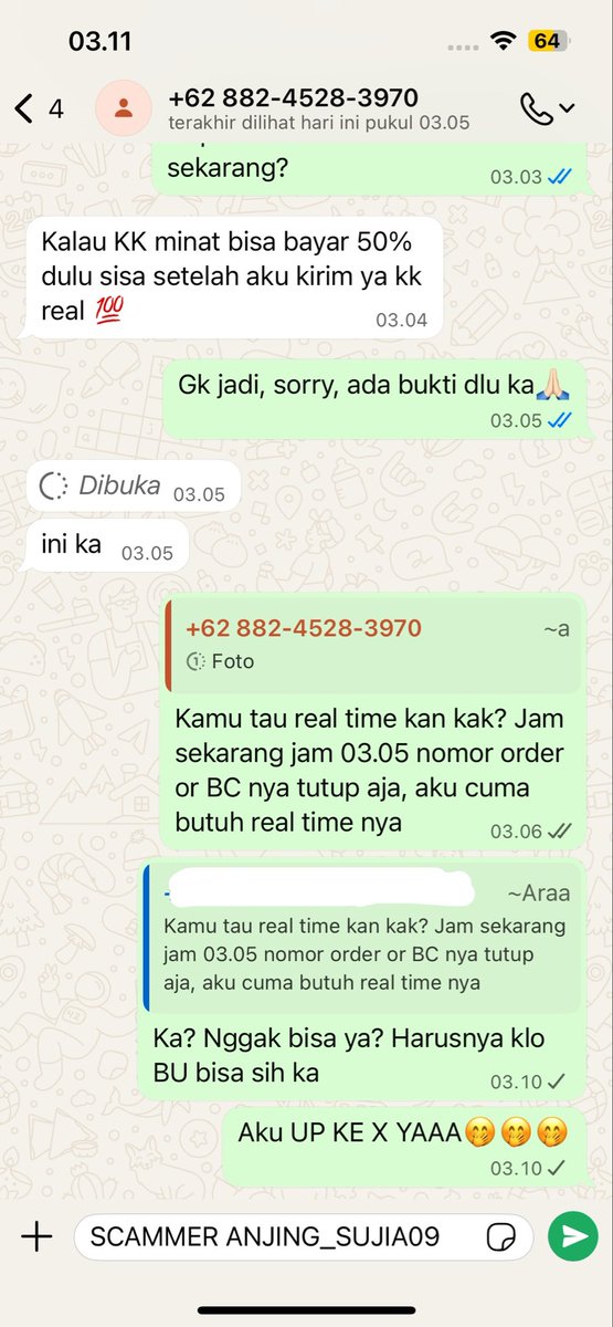 sujia90's tweet photo. SCAMMER WTS ARIRANG JAKARTA lagi guys @putraa_rah82810 
Nomor wa +62 882-4528-3970 

Tips dari aku biar terhindar dari SCAMMER HARUS KAYA GINI YA GUYS https://t.co/5Jn1vobe5a