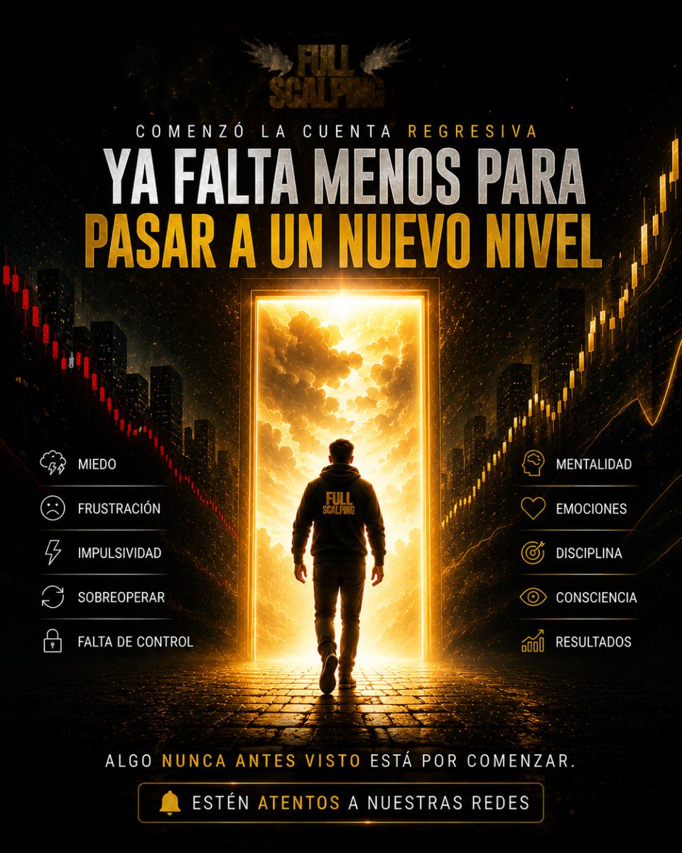 fullscalping's tweet photo. ⏳ COMENZÓ LA CUENTA REGRESIVA.

Estamos más cerca que nunca de dar el siguiente paso.

🚀 Ya falta menos para pasar a un nuevo nivel.

🔔 Estate atento a nuestras redes.

#FullScalping #Psicotrading #Trading #Trader #Evolucion #NuevaEtapa #NuncaAntesVisto https://t.co/OMvoXr5pt4