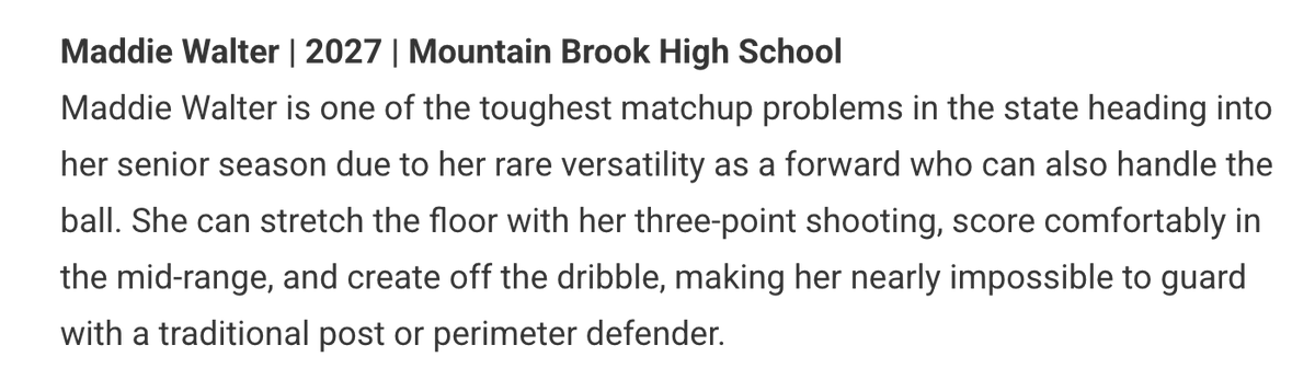 mwalterhoops27's tweet photo. Thanks to @JrAllStarAL for the mention. Great week competing with my @MBHSgirlshoops teammates—excited to keep building this summer. 💚🏀

@dpthecoach @MiamiSuns @Team_Fowles @bclaymarketing @laurenwalter @walter_jon47740 https://t.co/0Nf7sSFzEV