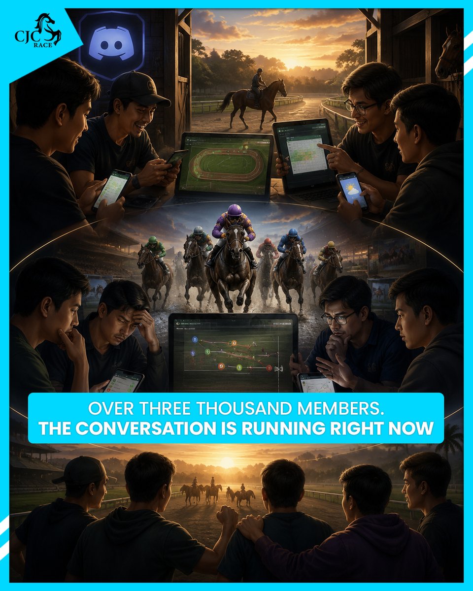 cjcrace's tweet photo. The CJC Race Discord is not just a support channel.

It is a stable. Players share condition reads before Champion Stakes races. They post results with context. They break down what went wrong together and come back the next day sharper.

Over three thousand members. The conversation is running right now.

Come in 👇
🔗: https://t.co/B4gGMeT3lp