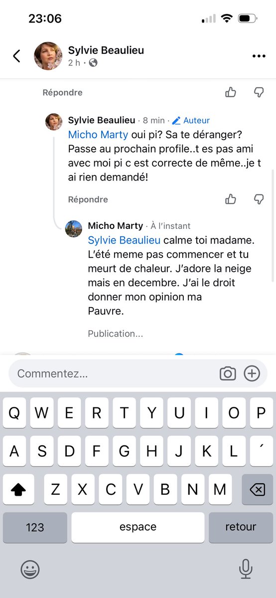 MichaudMartin3's tweet photo. @Jefffillion @FralecFraser @tvanouvelles Cette madame a poster qu elle a hate qu’il neige. J’y repond. Une folle mal baisé menstrué. Elle ma barré par la suite. https://t.co/hAVUP84G4b