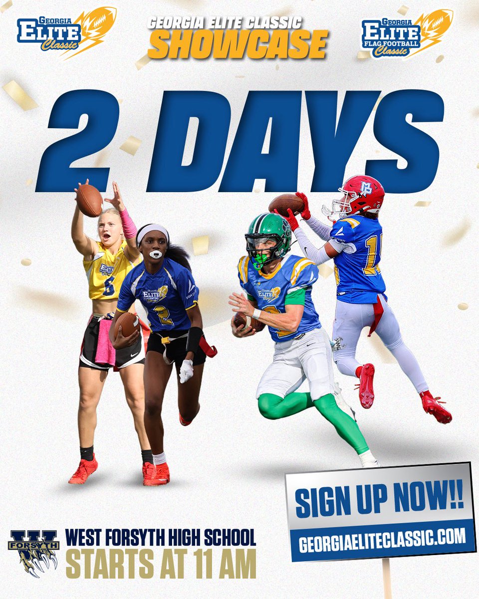 GAEliteClassic's tweet photo. TWO days until the Georgia Elite Classic Showcase THIS weekend! 

🔗: https://t.co/KqwhLvwK4E

Sign up TODAY! ⬆️

📅 Sunday, June 14th
⏰ 11 AM
📍 West Forsyth HS

Earn a chance to receive an invite to the televised December all-star games from @RustyMansell_! https://t.co/UCsX7qFBYy