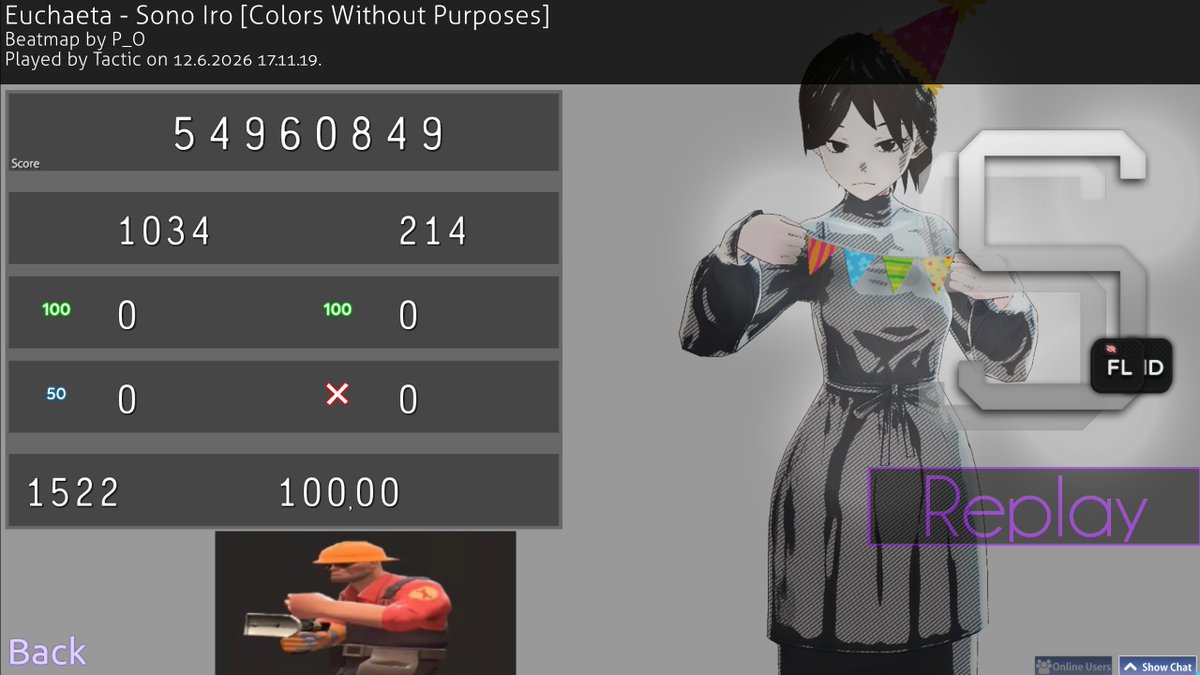 TacticOsu's tweet photo. oh yeah uhhhhhh did this earlier today. very cool score go check out the map and other P_O creations, theyre really good and fun to play!! <3 https://t.co/iKo8JVrgik