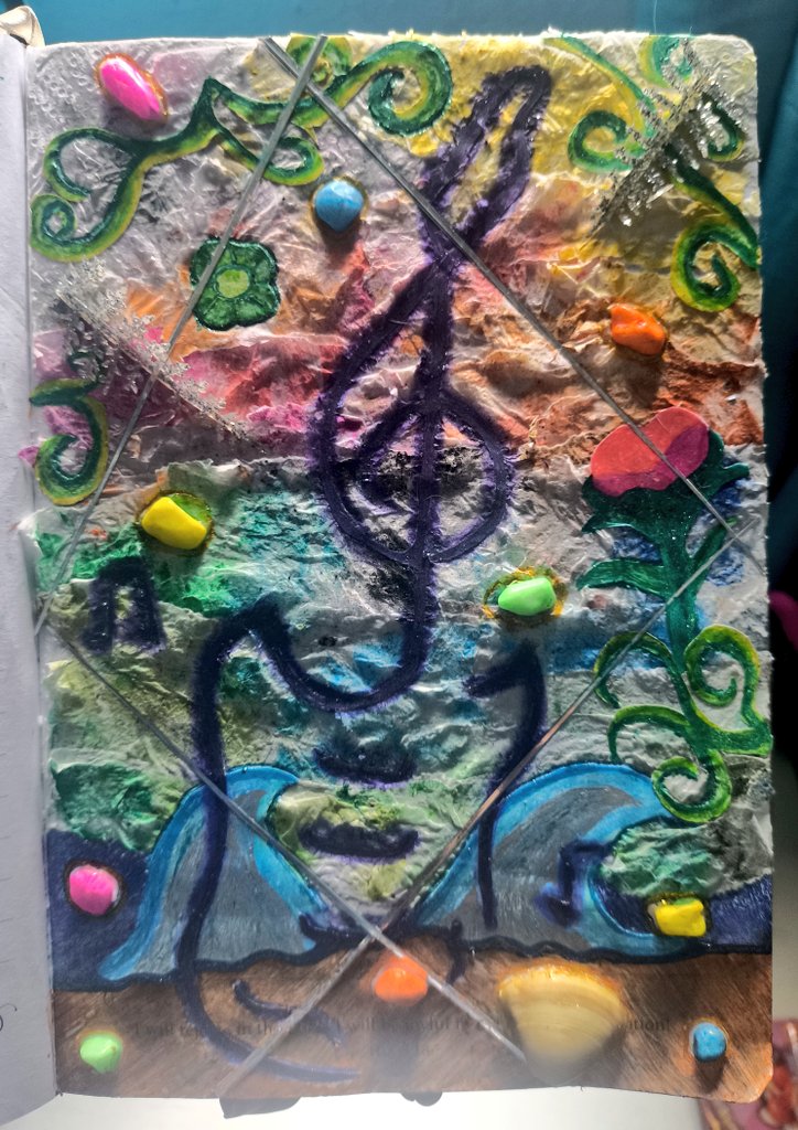 __Vriel__'s tweet photo. Tried scrapbooking for the first time 
Ft. my trusty helper 😸💕

(Inspired by a crayon stained napkin) 💀 https://t.co/c39b6kZAHg