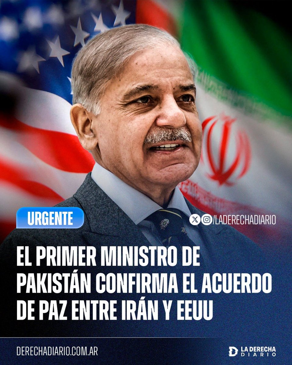 laderechadiario's tweet photo. 🚨🇺🇸🇮🇷🇵🇰 | #URGENTE El primer ministro de Pakistán, Shehbaz Sharif, aseguró que ya existe un texto final del acuerdo de paz entre Estados Unidos e Irán y afirmó que trabaja junto a ambas partes para ultimar los próximos pasos: "La paz nunca estuvo tan cerca como ahora". https://t.co/hOwqkzgx7N