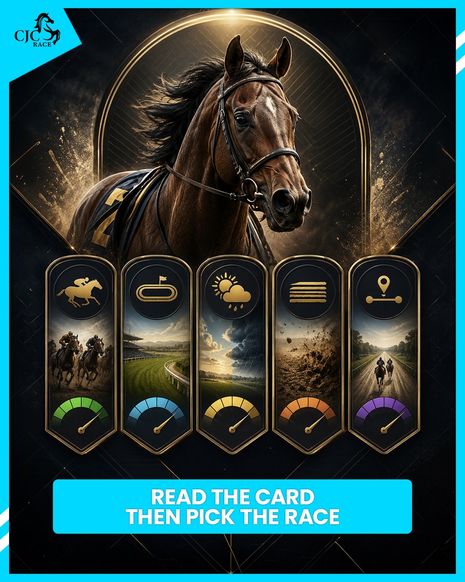 cjcrace's tweet photo. Every horse stat card in CJC Race tells you five things before you enter a single race.

Running style. Course preference. Weather preference. Ideal track surface. Distance group.

These are not suggestions. They are the race plan. Players who build their entries around all five consistently outplace players who look at stats alone.

Read the card. Then pick the race.

#CJCRace #RaceStrategy #HorseRacing #PlayToEarn #P2E