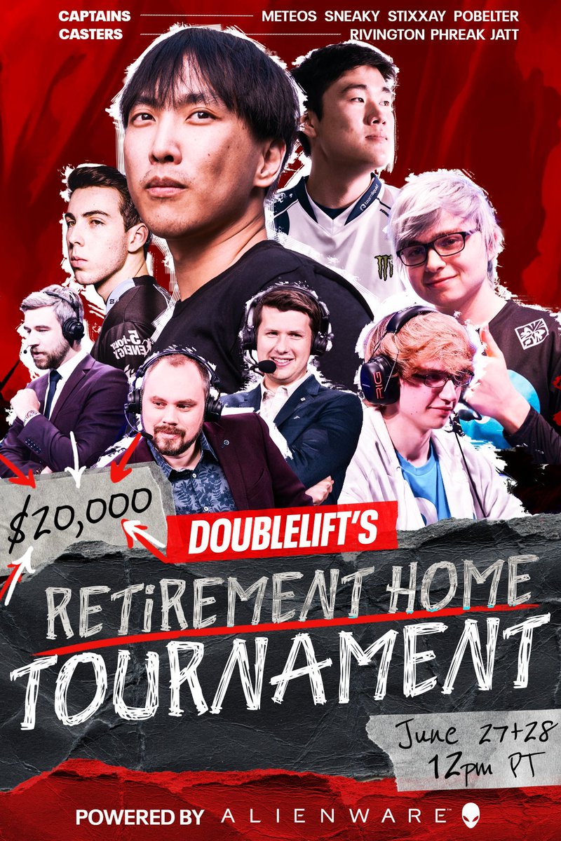 Sheep_Esports's tweet photo. Doublelift 🇺🇸 announces "Doublelift's Retirement Home Tournament" featuring a $20,000 prize pool and team captains:

🇺🇸 Meteos
🇺🇸 Sneaky
🇺🇸 Stixxay
🇺🇸 Pobelter

The event will see the return of Rivington 🇺🇸 and Phreak 🇺🇸 to casting and takes place June 27/28th https://t.co/93djtIvSUh