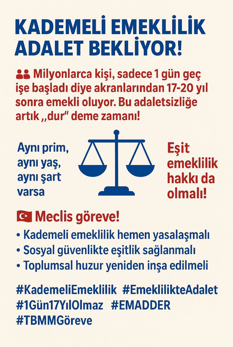 Deep_red_brny's tweet photo. @EmadDernegi @devapartisi @alibabacan @emin_ekmen @KadirAbbasioglu @kocaeliyedeva41 1999 sonrası sgk'lılar yok sayılmasın‼️
Adalet herkese eşit olmalı..
Primlerimiz tamam, emekliliği neden bekliyoruz‼️
Kademeli Emeklilik Anayasal Haktır❗️

@devapartisi
@alibabacan
@emin_ekmen
@KadirAbbasioglu
@kocaeliyedeva41
@EmadDernegi
#SonSözKademede https://t.co/Usln3UlUvM