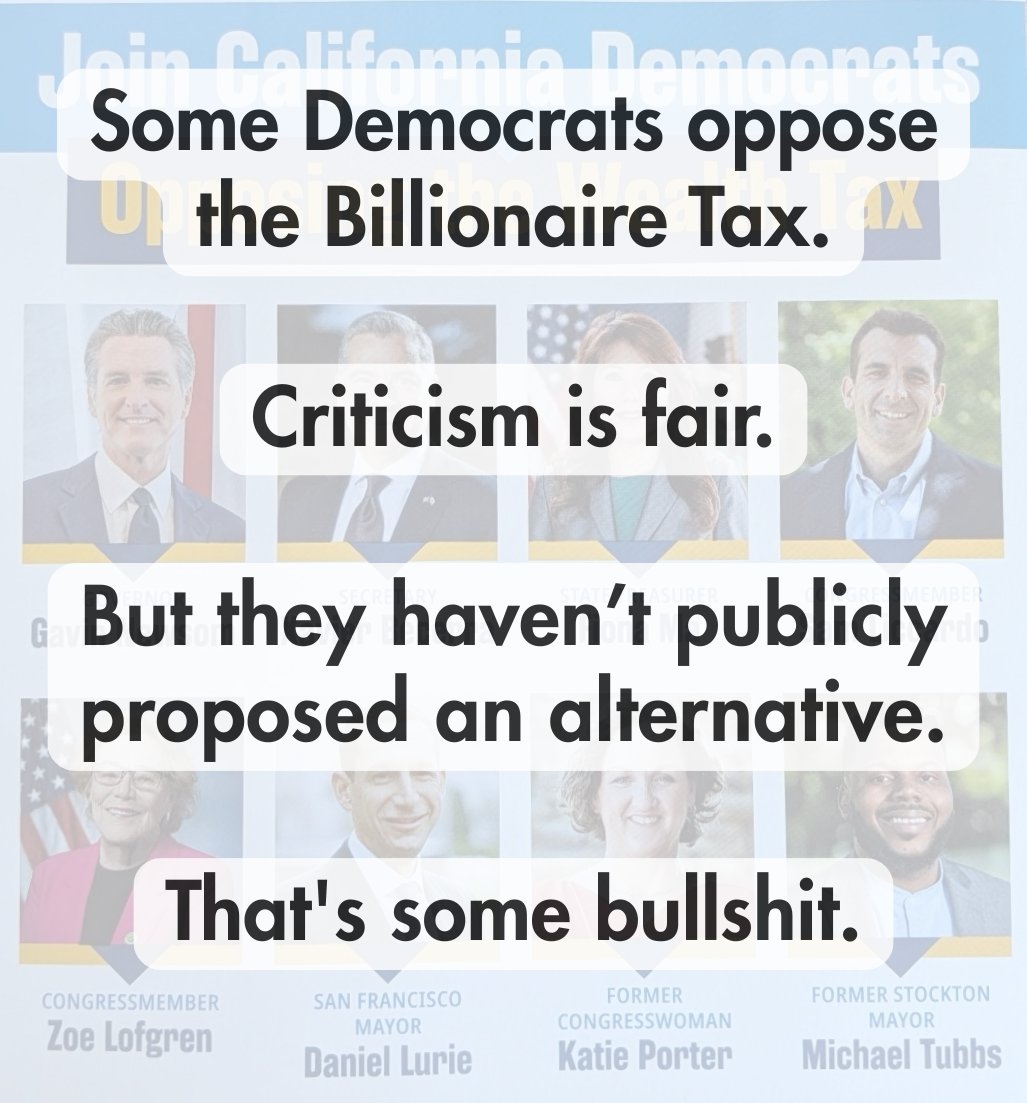 AmarShergillCA's tweet photo. Newsom wants billionaires on his side for his presidential run. He's trying to balance the budget on the backs of working families. If he doesn't like a one-time billionaire wealth tax that funds healthcare, then propose an alternative that is fair to billionaires and regular people. We're waiting.